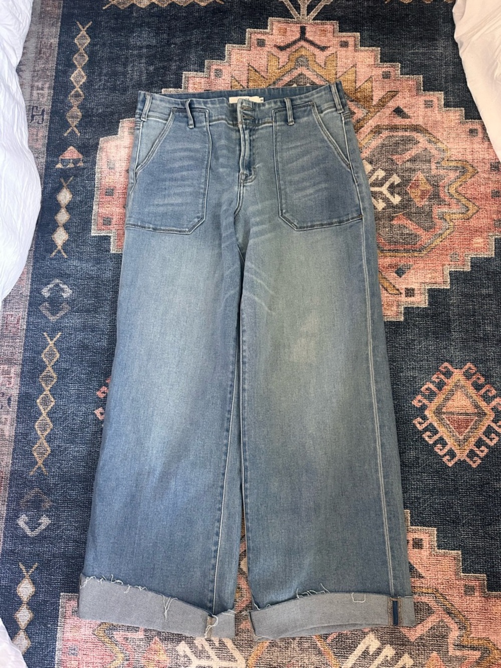 Vici Light Blue Wide-Leg Jeans with Front Patch Pockets